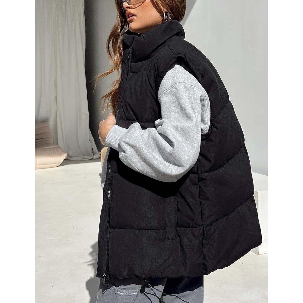 Women's Black Winter Puffer Vest Quilted Lightweight Stand Collar Sleeveless - Picture 6 of 6